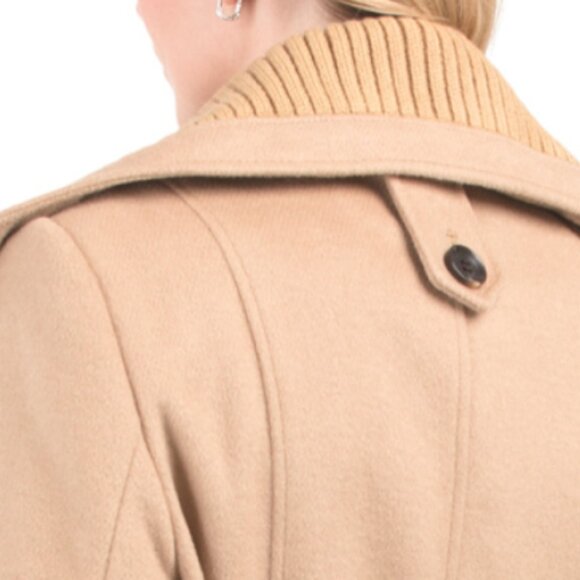 SAM EDELMAN Wool Blend Asymmetrical Trench Coat With Knit Collar Inset - Picture 3 of 4